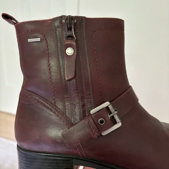 Geox Ankle Boots Burgundy Brown Leather Amphibiox Zip Up Buckle Size 39 US 9 - Picture 9 of 10